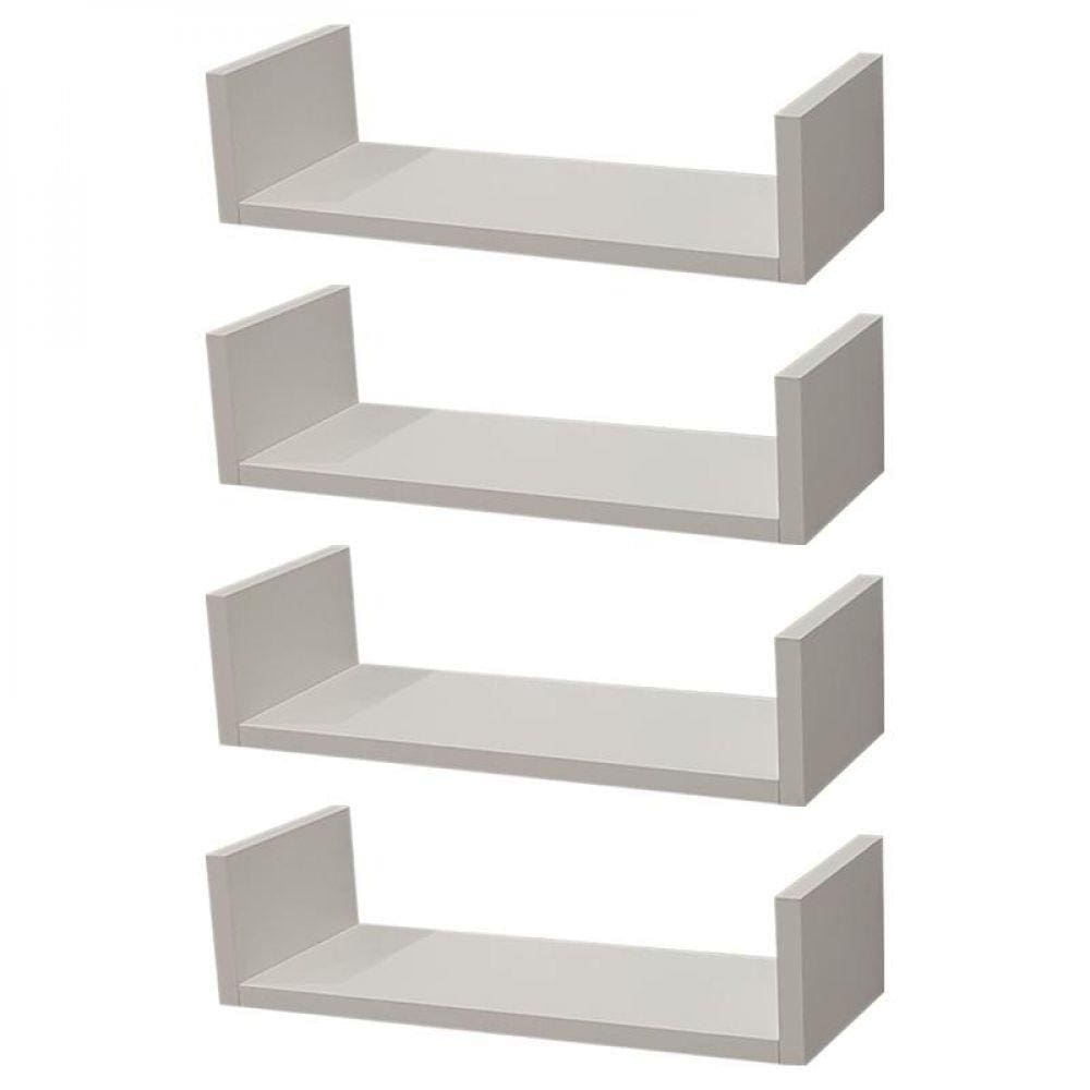Kit 4 Prateleiras U 40 x 10cm Branca Suporte Invisível