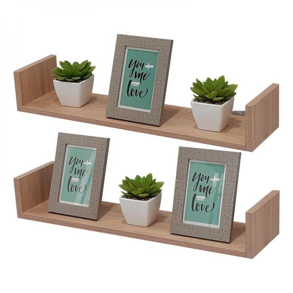 Kit 2 Prateleiras U 50 X 10cm Carvalho Suporte Invisível