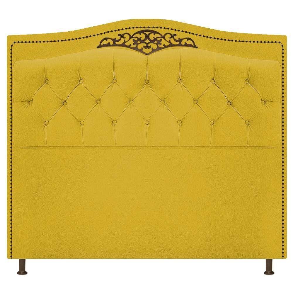 Cabeceira Estofada Yasmim 140 cm Casal Suede Amarelo