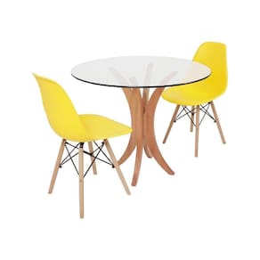 Conjunto Mesa Tampo De Vidro 90cm com 2 Cadeiras Amarelo