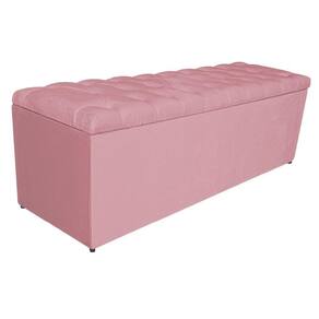 Calçadeira Estofada Liverpool 160cm Queen Suede Rosa Bebê