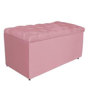Calçadeira Estofada Liverpool 90cm Solteiro Suede Rosa Bebê