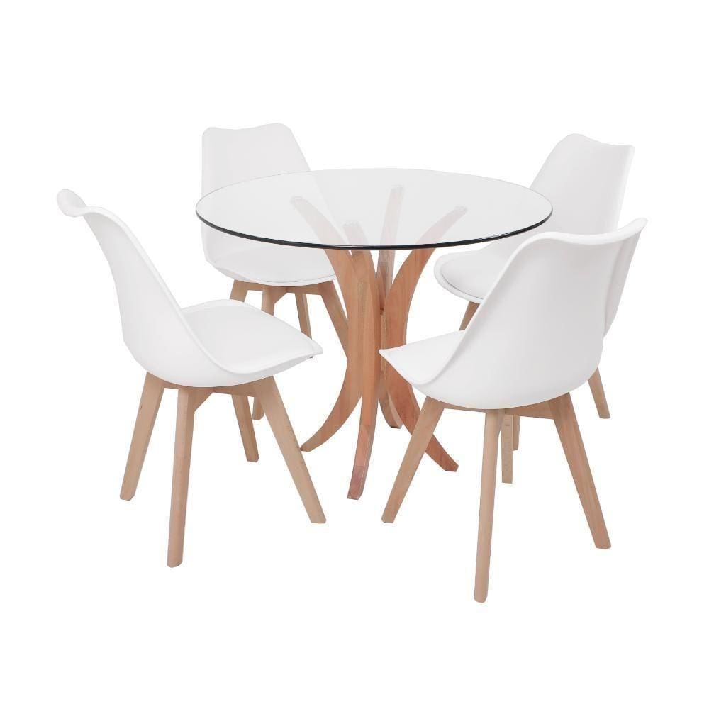 Mesa De Jantar Tampo De Vidro 90cm Com 4 Cadeiras Branco