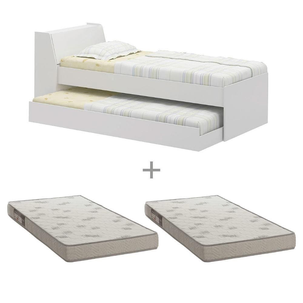 Cama Solteiro Bicama Com 2 Colchões Ditália Bb-28 Branco