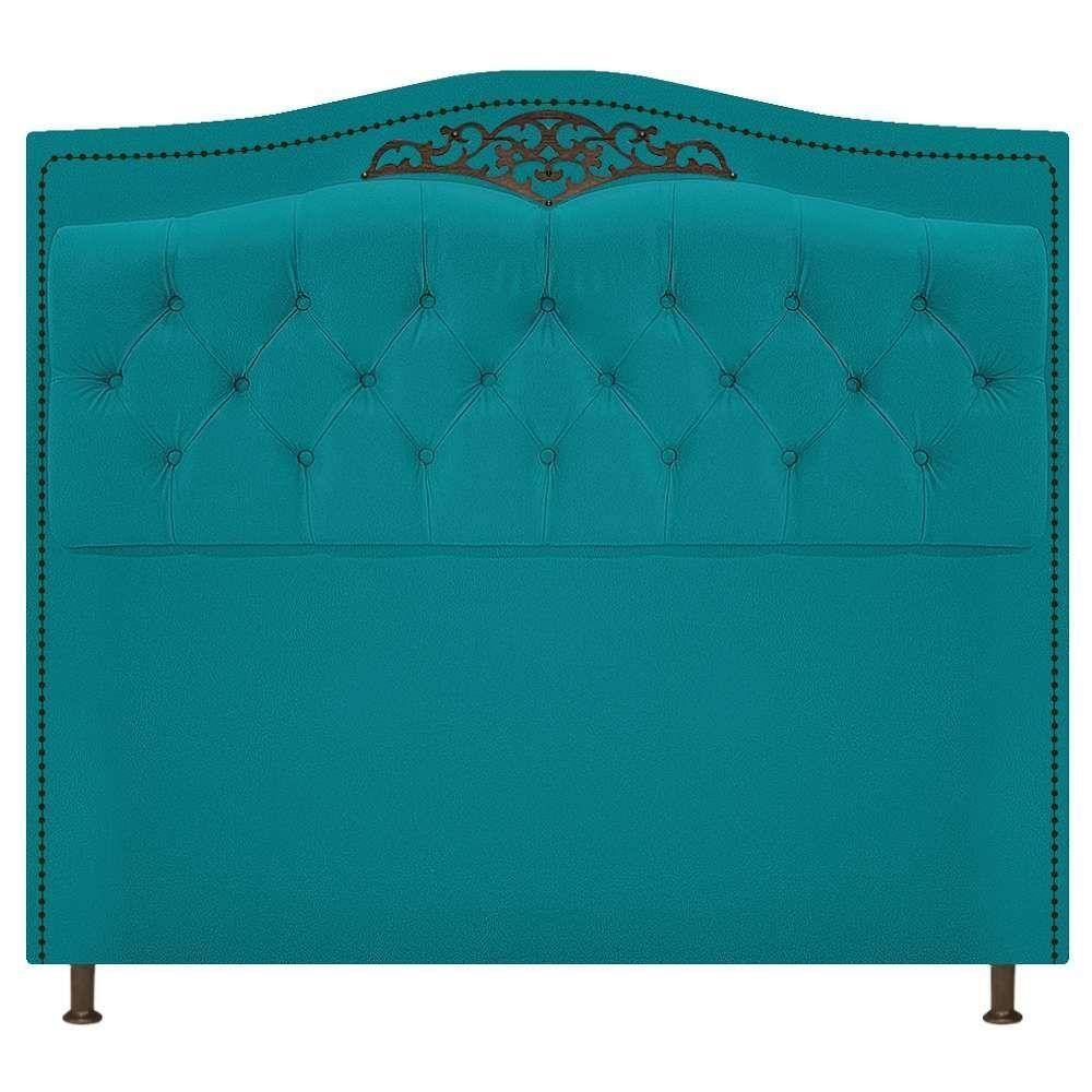 Cabeceira Estofada Yasmim 90cm Solteiro Suede Azul Turquesa