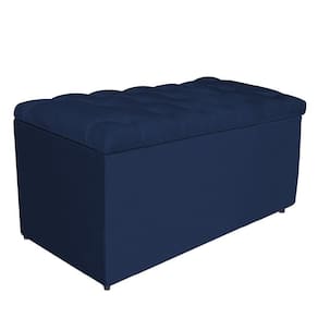 Calçadeira Estofada Liverpool 90cm Solteiro Suede Marinho