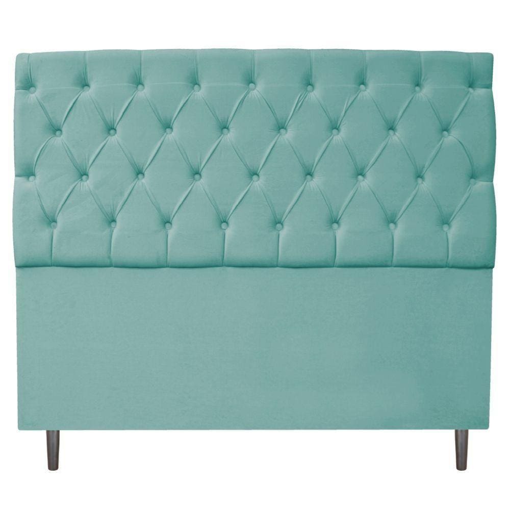 Cabeceira Estofada Liverpool 160cm Queen Suede Azul Tiffany