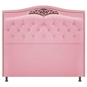 Cabeceira Estofada Yasmim 195cm King Size Suede Rosa Bebê
