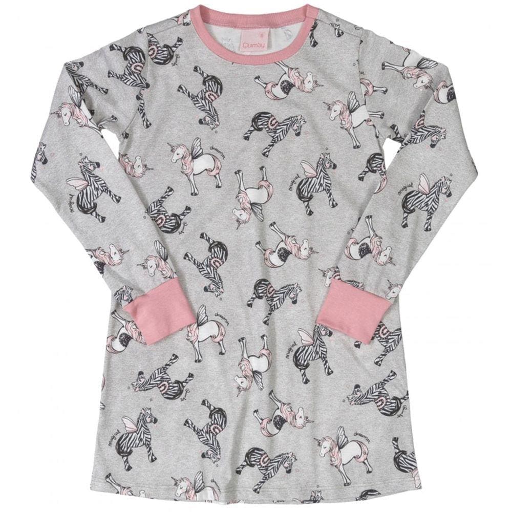 Camisola Infantil Manga Longa Unicórnios Cinza Quimby
