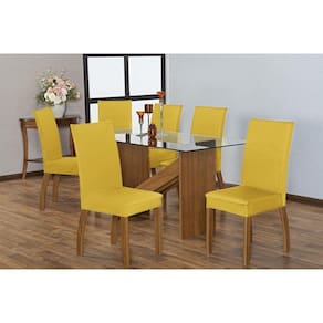 Kit Capa Cadeira De Jantar Malha E Elástico 04 Peças Amarelo