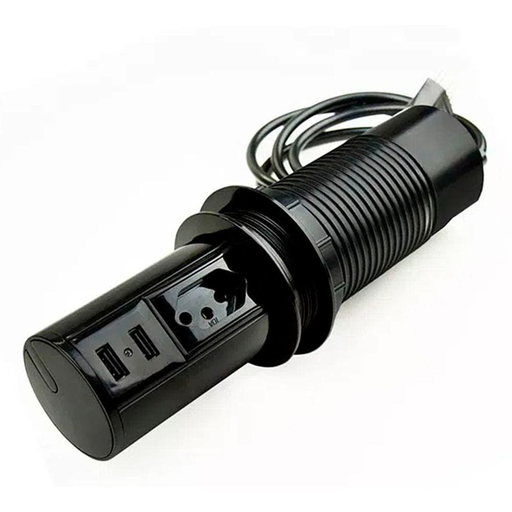 Mini Torre Totem Automatico 1 Tomada 10a 2 Usb - Preta