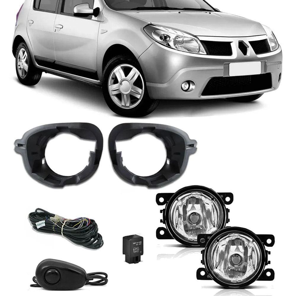Kit Farol de Milha Neblina Renault Sandero 2007 2008 2009 2010 2011 - Interruptor de Alternativo