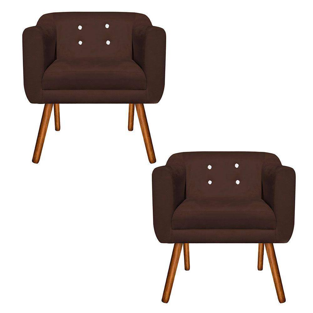Kit 02 Poltronas Julia Suede Marrom