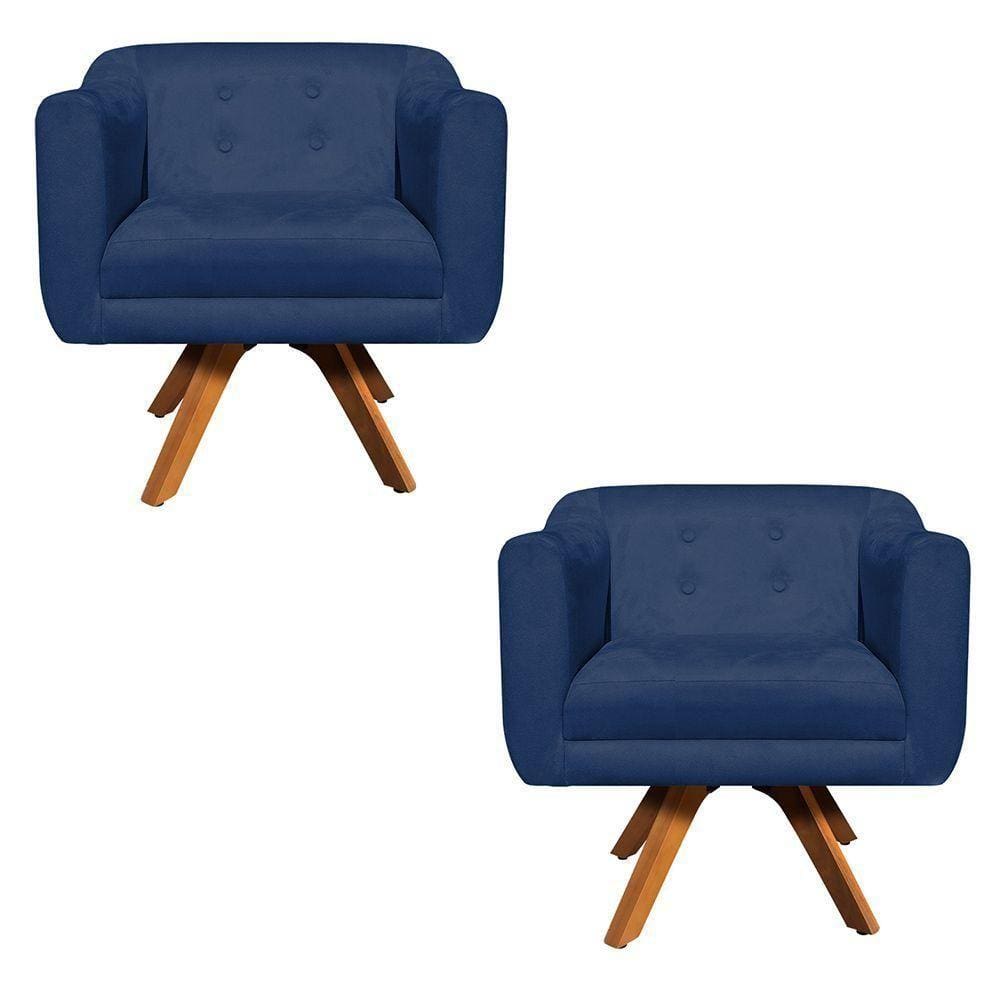 Kit 02 Poltronas Giratória Julia Azul Marinho