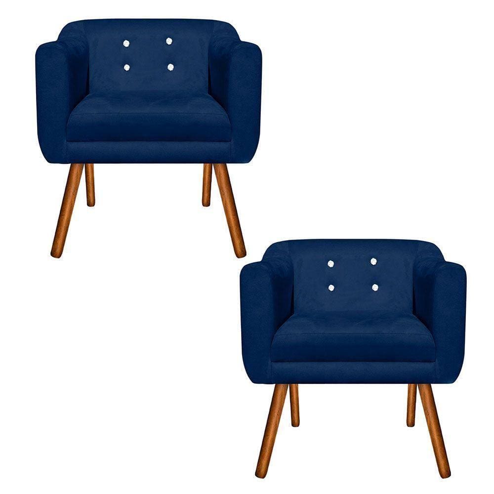 Kit 02 Poltronas Julia Suede Azul Marinho