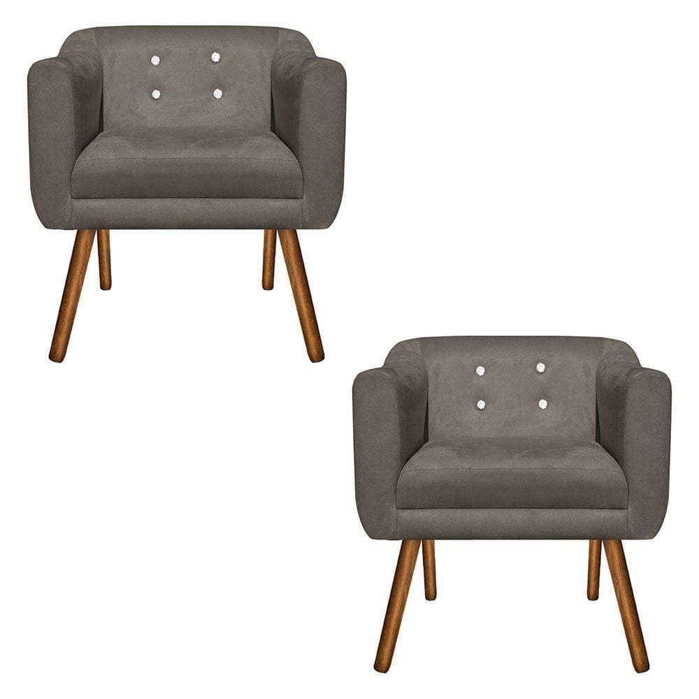 Kit 02 Poltronas Julia Suede Marrom Rato