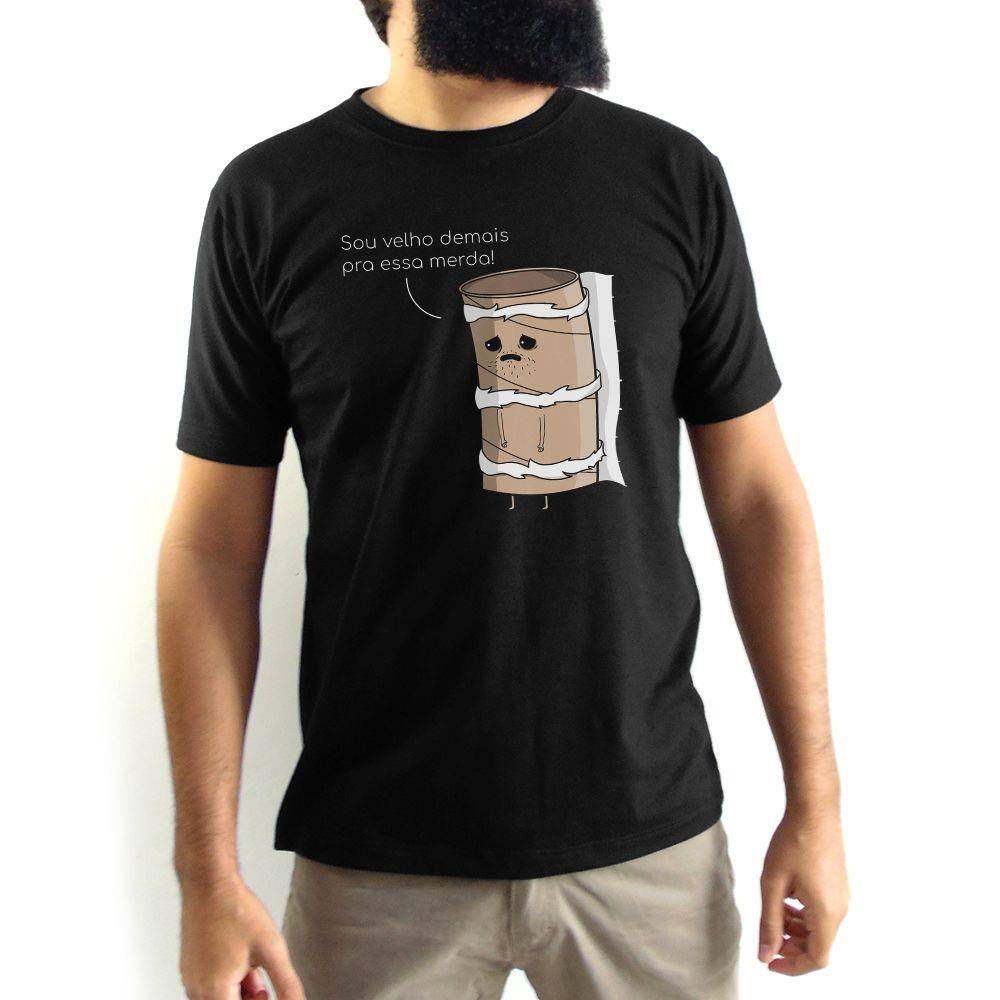 Camiseta Masculina Velho emais Pra Essa M*rda Preta