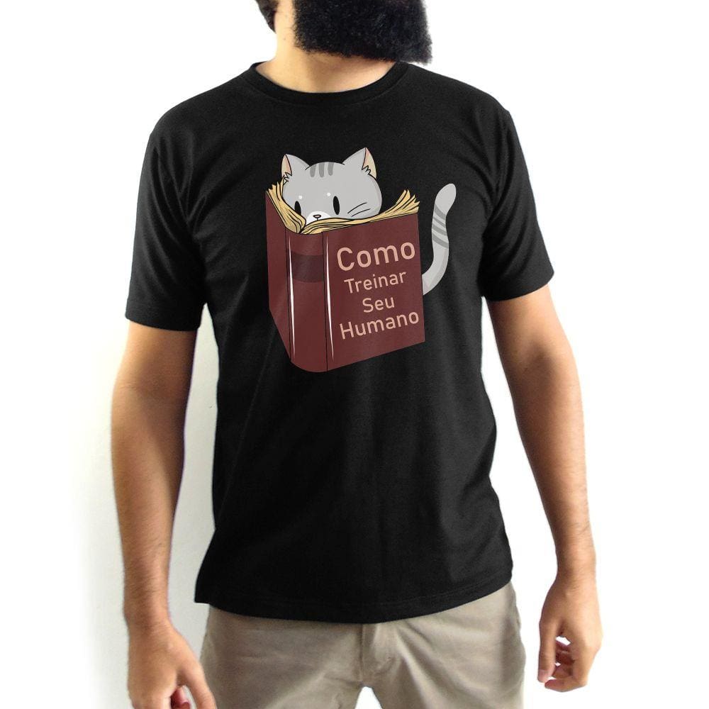 Camiseta Masculina Gato Como Treinar Seu Humano Preta