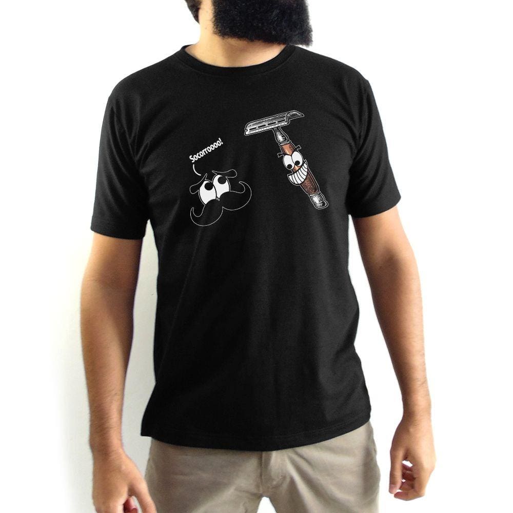 Camiseta Masculina Socorro Bigode Preta