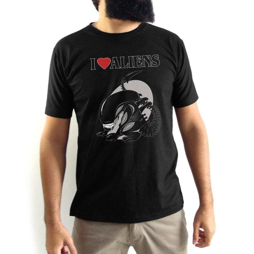 Camiseta Masculina I love Aliens Preta
