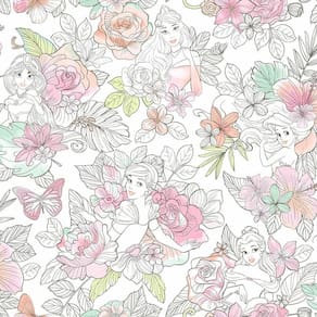 Papel de Parede Princesas Floral Pêssego e Rosa + Cola |0966