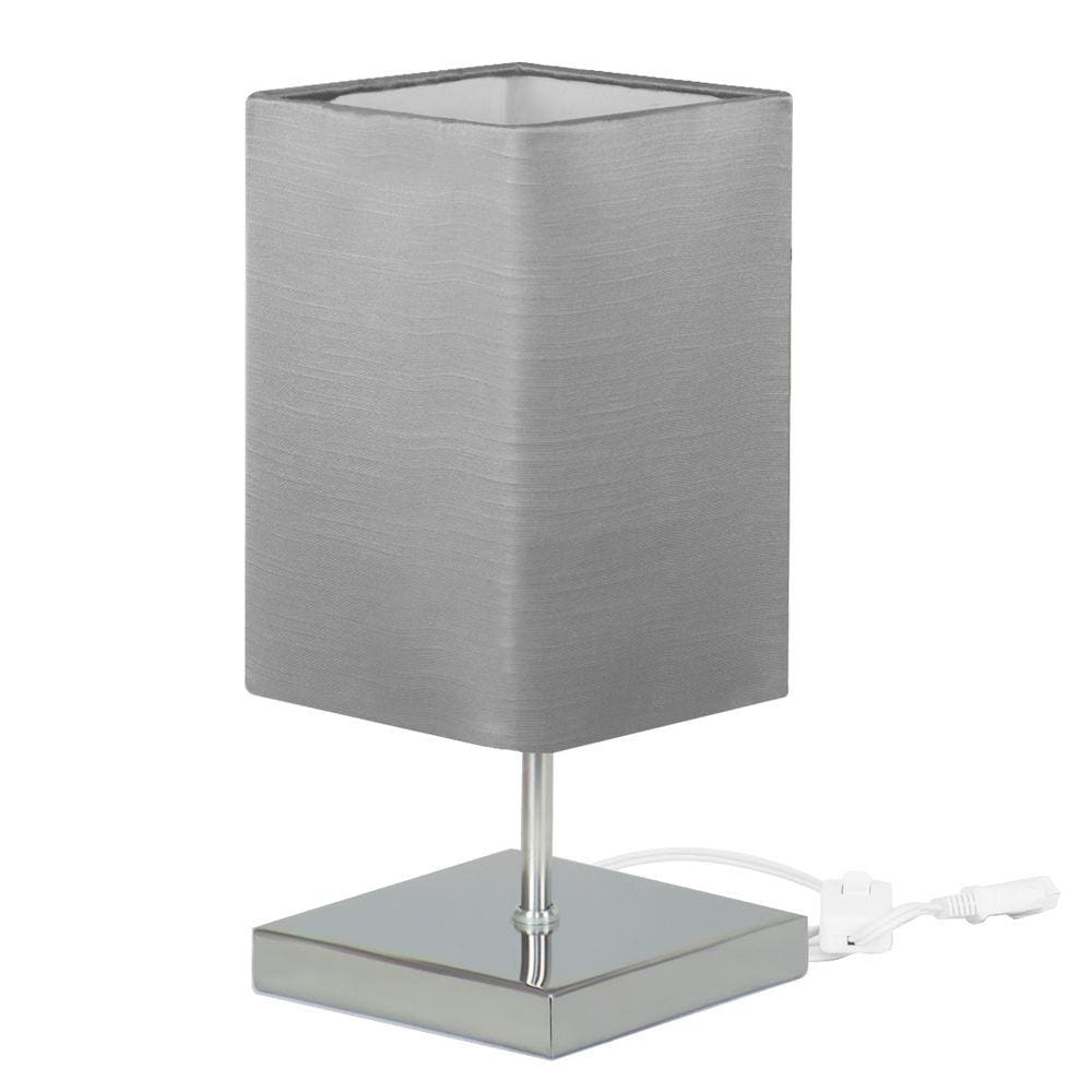Abajur Eros Quad Shantung Cinza 030 com Base Quadrada