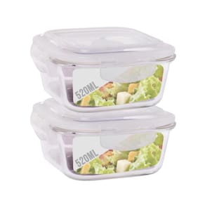 Jogo 2 Pote Vidro 520ML Forno Microondas Quadrado Hermetico