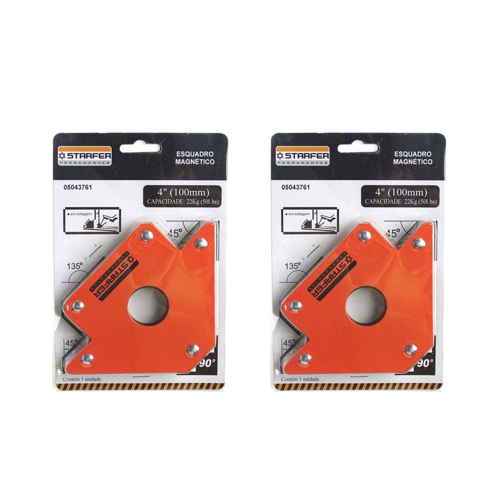 Kit 2 Esquadro Magnético 22kg Starfer 4 Pol. (10cm)