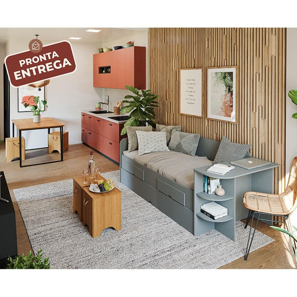 Sofa cama com cama auxiliar escrivaninha e 2 gaveta helena100percent