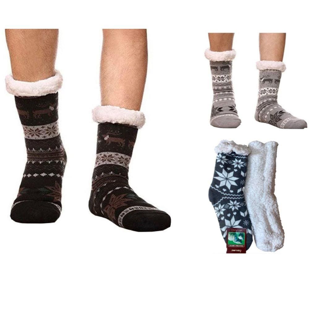 Meia Pantufa Inverno: Lã Forrada com Pelúcia Antiderrapante - Tamanho Único Adulto Masculino