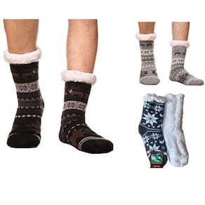 Meia Pantufa Inverno: Lã Forrada com Pelúcia  Antiderrapante - Tamanho Único Adulto Masculino