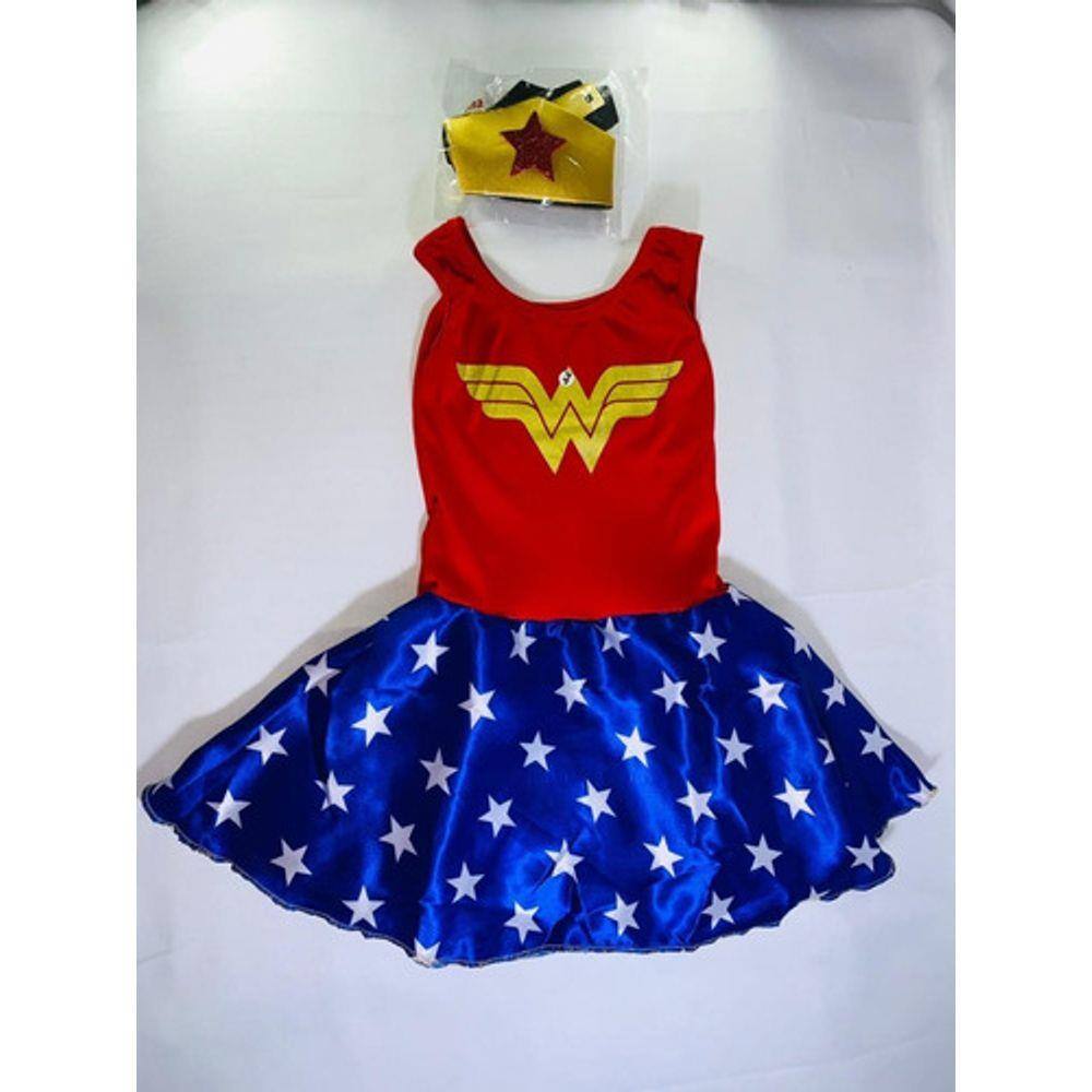 Fantasia Mulher Star Infantil Estilo Maravilha Vestido Capa