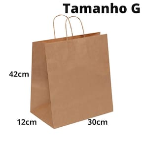 SACOLA DE PAPEL KRAFT COM ALÇA (G) - 30x42x12 C/ 100 UND