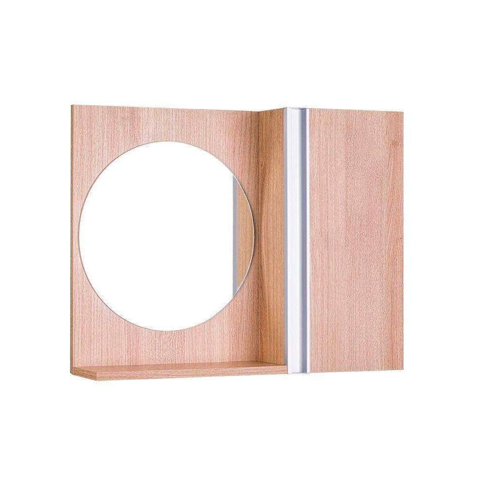 Espelho Redondo para Banheiro com Armário Carvalho com Barra