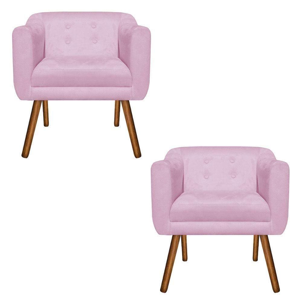 Kit 02 Poltronas Julia Suede Rosa Bebê
