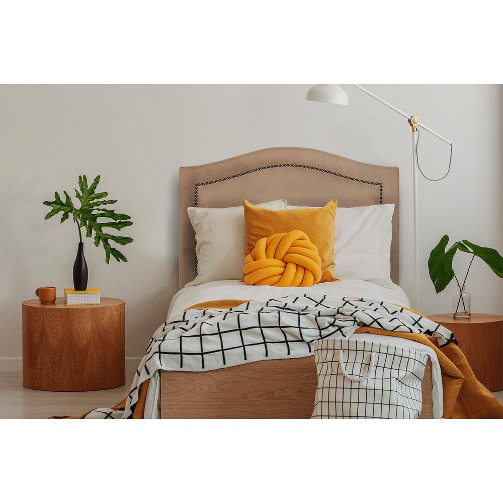 Cabeceira Solteiro Curva 90x90cm Suede Bege - Tachas Fumê