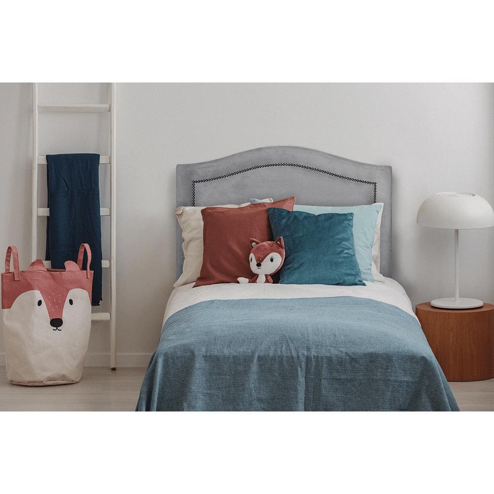 Cabeceira Solteiro Curva 90x90cm Suede Cinza - Tachas Fumê