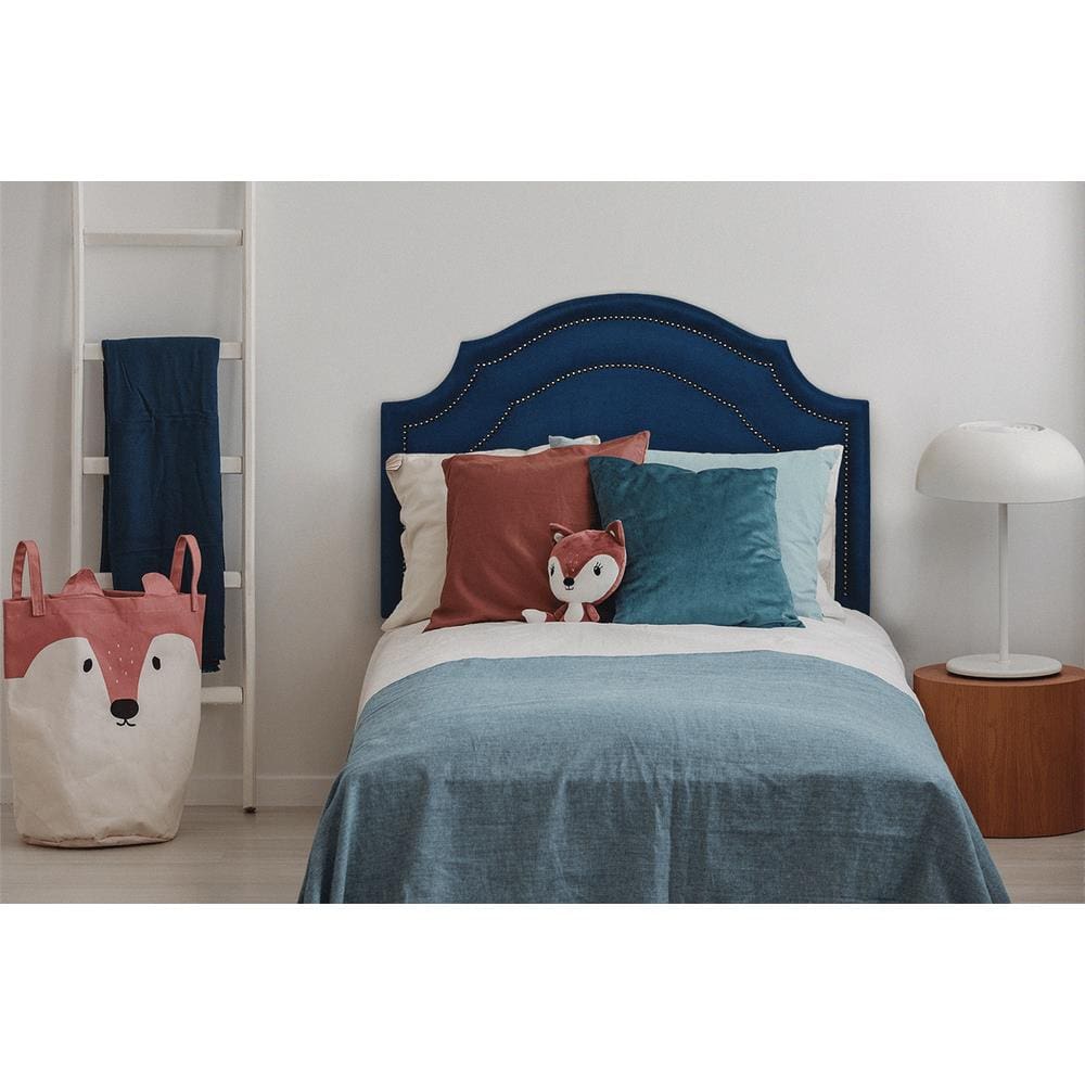 Cabeceira Solteiro Provençal Dupla 90x60 Suede Azul - Tachas Fumê