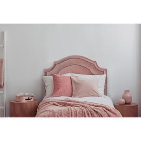 Cabeceira Solteiro Provençal Dupla 90x60 Veludo Rosê - Tachas Fumê
