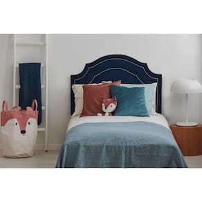 Cabeceira Solteiro Provençal Dupla 90x60 Suede Azul - Tachas Prata