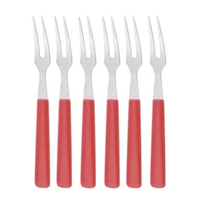 Mini Garfo para Petiscos Inox e Cabo Plastico Jogo 06 Peças