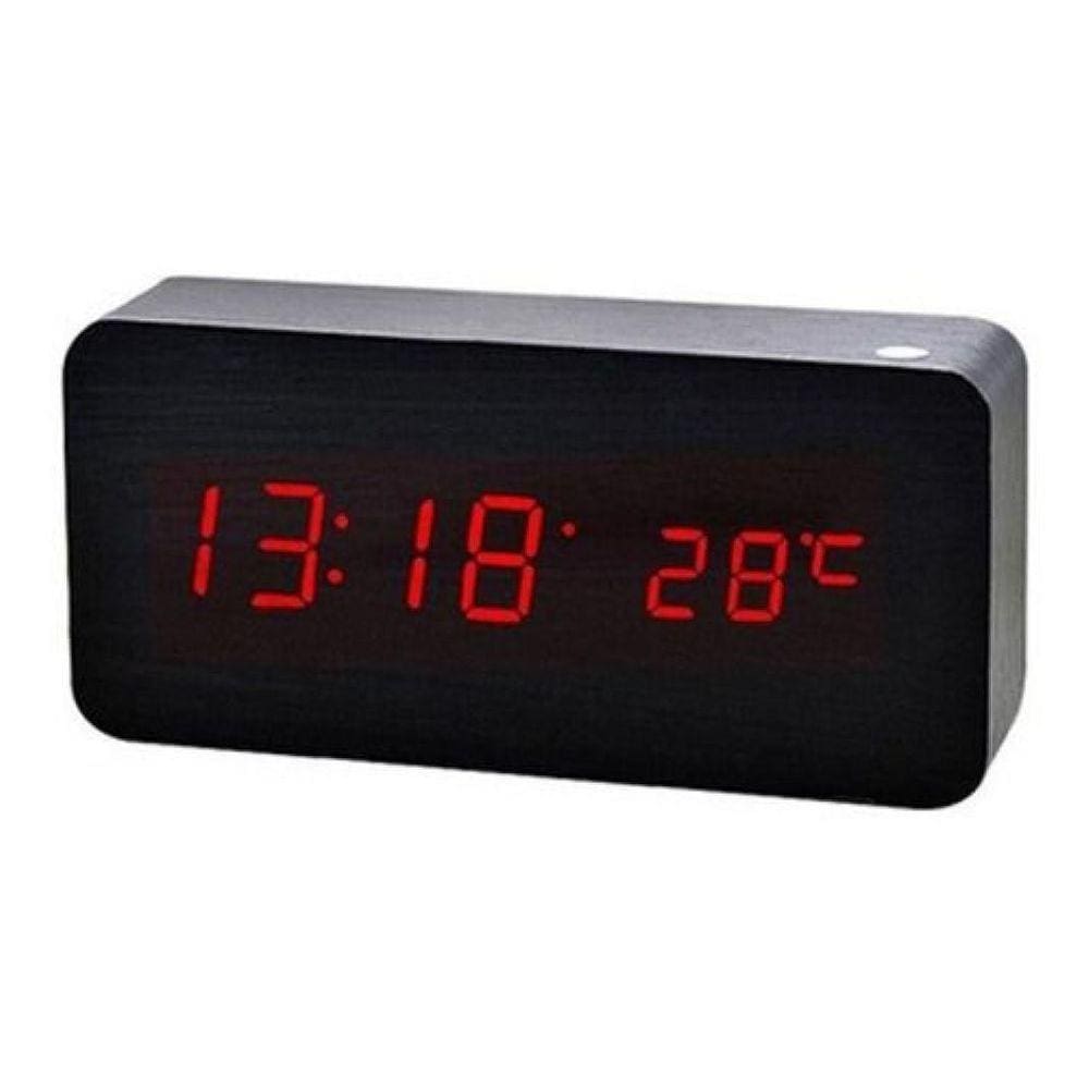 Relogio Despertador Mesa Digital Madeira Sound Control