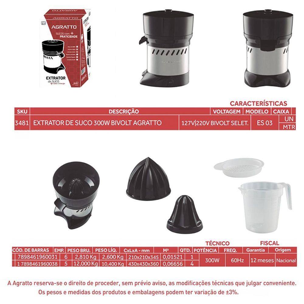 Extrator de Suco 300w Bivolt Agratto - Bivolt