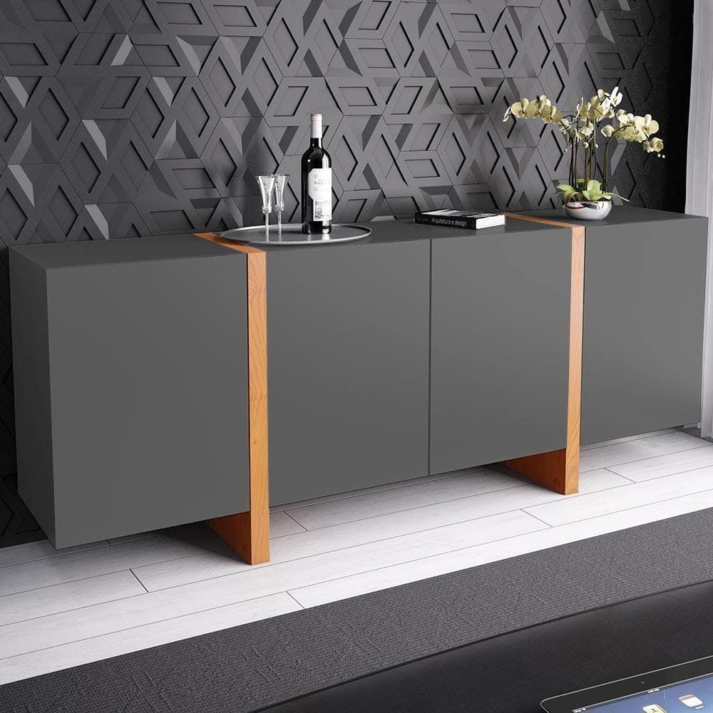 Buffet Barone 4 Portas 1 Gaveta Interna 180cm Laca Grafite