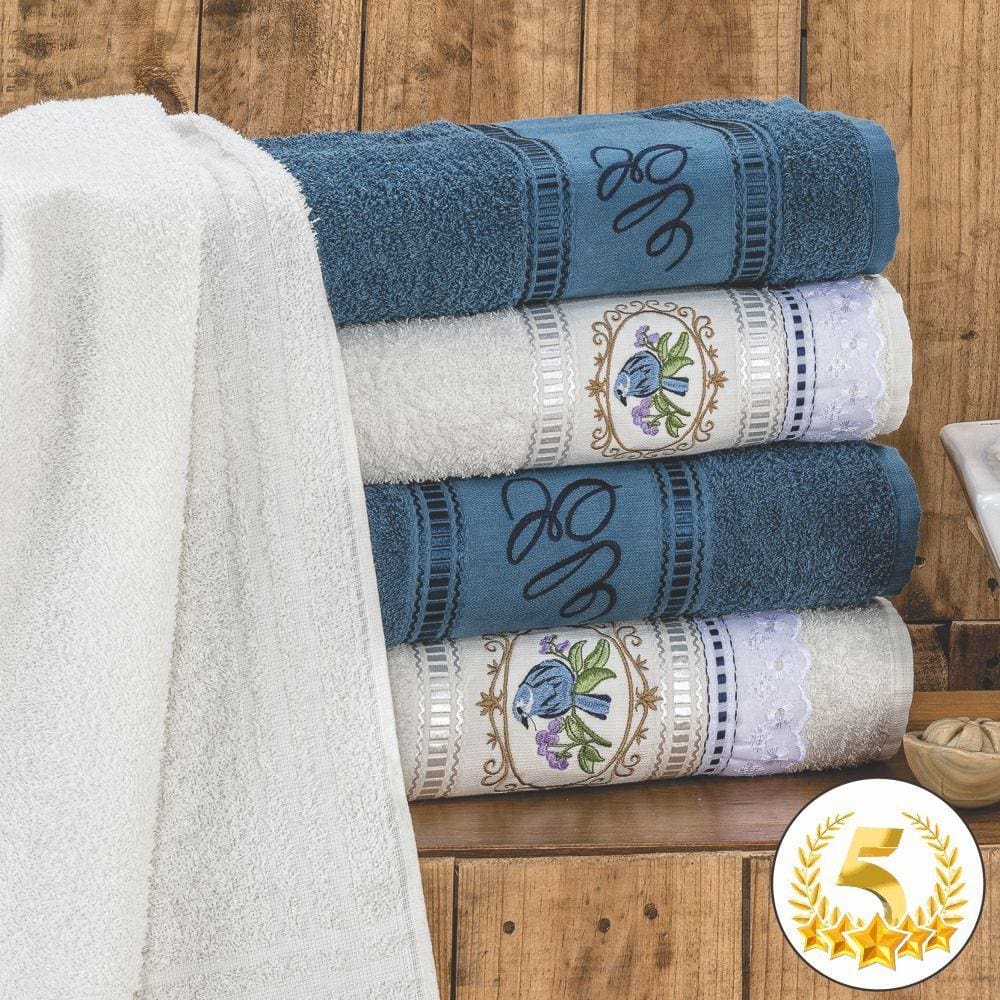 Jogo Toalhas Banho 5 Peças Ponto Russo - Azul