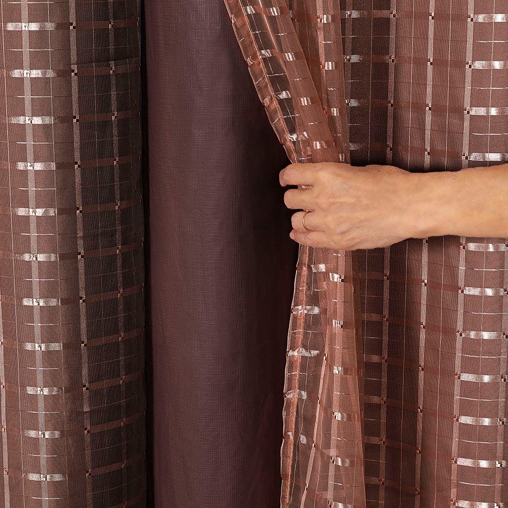 Cortina Blackout PVC c/ Tecido Voil Xadrez 2,8 x 2,3 Marrom