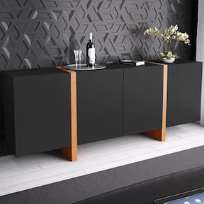 Buffet Barone 4 Portas e 1 Gaveta Interna 180cm Laca Preta