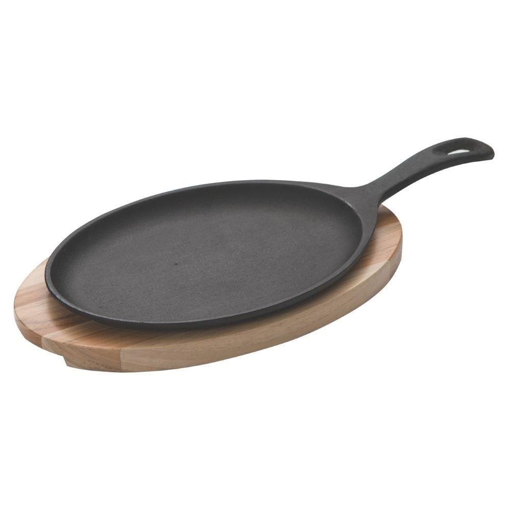 Grill Oval em Ferro Fundido 30,5x18,5 cm com Base em Madeira Teca Tramontina