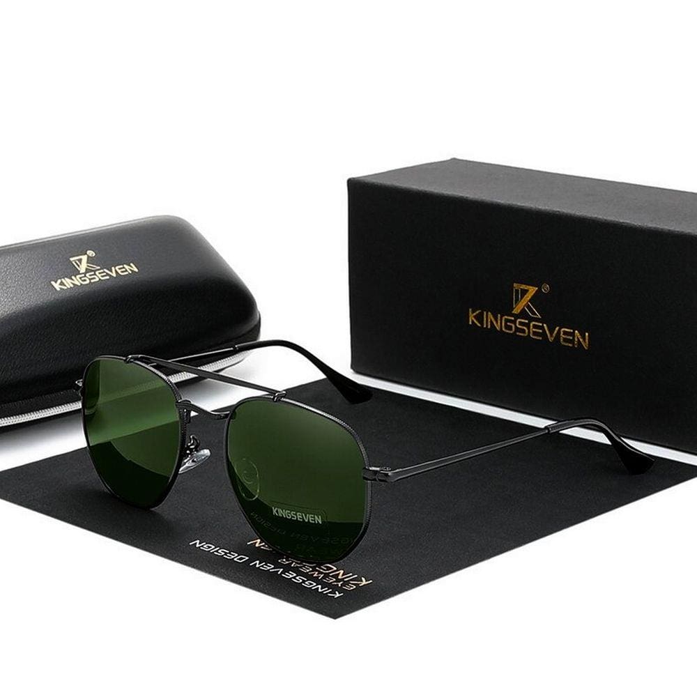 Óculos de Sol Hexágono Kingseven Moda Vintage Óculos de Sol Design Aço Inoxidável Polarizados com Proteção Uv400