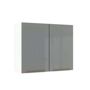 Armário Aéreo Madesa Lux 80 cm 2 Portas - Branco/Cinza